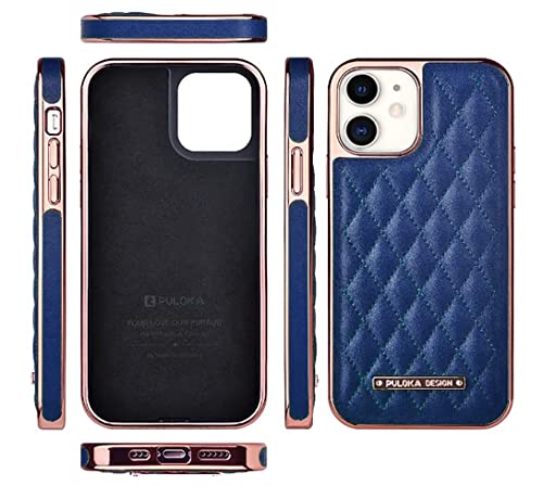 Image of PULOKA iPhone 11 Leather Back Cover Royal Diamond Pattern with Electroplated Cover Compatible for Apple iPhone 11 6.1 inchinch - Blue