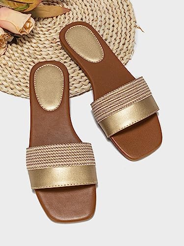 GORGLITTER Women's Gold Flat Dressy Sandals Comfortable Open Toe Slide 2025 Wedding Vacation Sandals2