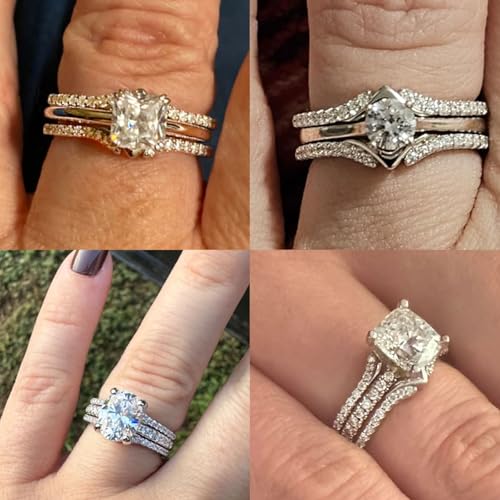 Wedding Ring Guard Enhancers Engagement Rings for Women Stackable Cubic Zirconia Half Eternity Curved Bands 925 Sterling Silver Size 5-102