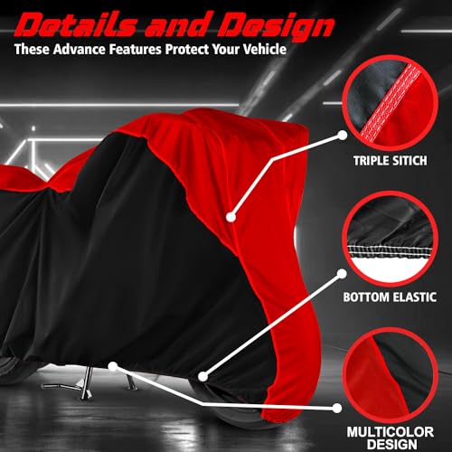 Image of Water Resistant Bike Cover Dustproof UV Protection Bike Body Cover for Bajaj Pulsar 150 All-Weather Protection with Red Piping - (Red & Black Design)