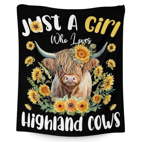 Highland Cow Blanket Gifts - 30x40 Inches Cute Throw Blanket for Girls - Black Soft Fuzzy Blankets for Couch & Office