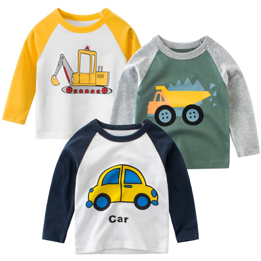 Coole Langarmshirts Für Jungs Mit Dino & Bagger Prints - Baumwolle Für Kinder 1-7 Jahre