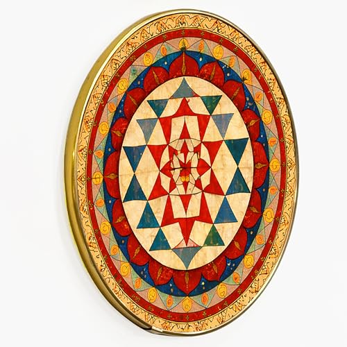 Image of Sri Yantra Mandala Vastu Round Framed Wall Art Painting For Living Room, Geometry Spiritual Wall Art Painting With Frame for Home, Meditation Room & Office, 16 Inch