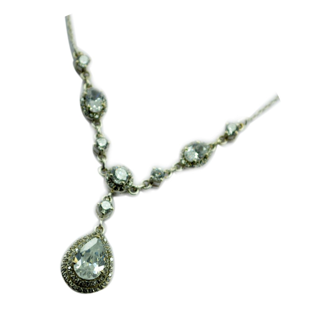 Collar Larial de circonita cúbica blanca para mujer, regalo de plata de ley con forma de pera curativa de chakras, corte facetado, Piedra, Circonita blanca