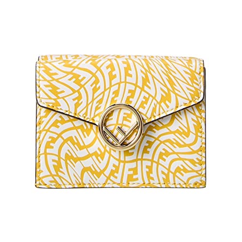 FENDI F is Yellow Leather Vertigo Print Small Trifold Wallet 8M0395