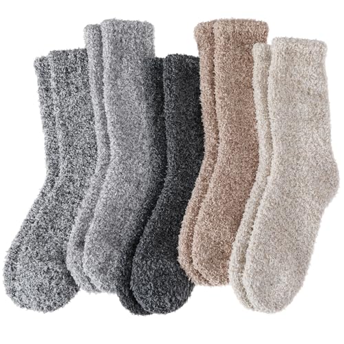 EBMORE Fuzzy Fluffy Cozy Socks for Women Winter Warm Socks Comfy Cabin Plush Sleep Home Soft Valentines Day Gifts Stocking Stuffers for Teen Girls Women Mom(Dark Color)