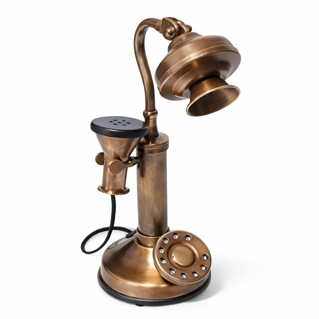 Vintage Brass Candlestick Telephone Showpiece – Antique Style Decorative Landline Phone (Non-Functional) for Home, Office Desk & Café Décor | Retro Old Fashion Table Décor-picture-19