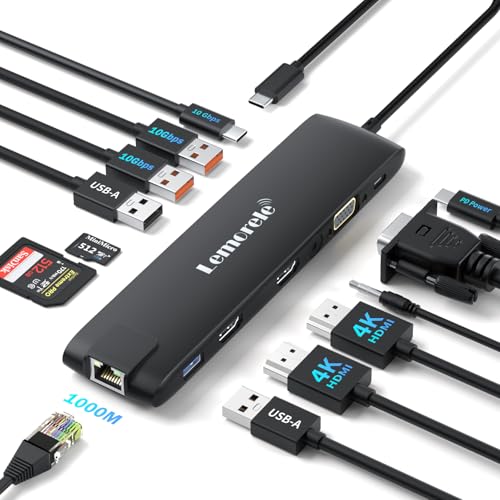 Lemorele Docking Station 13-in-1 USB C Hub 10Gbps, Dual 4K HDMI+V...