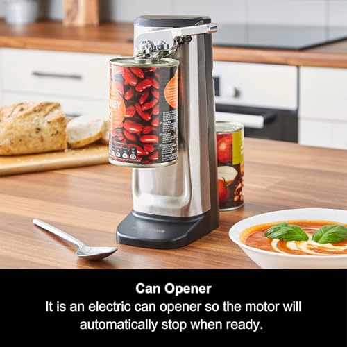 Morphy Richards 3-in-1 Electric Tin Can Opener, Knife Sharpener and Bottle Cap Remover, Magnetic Lid Holder, Hands Free, Safe Cleaning, Automatic Start and Stop, Cord Storage, Stainless Steel, 432030 - Image 3