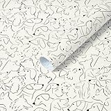 Heroad Beige Peel and Stick Wallpaper Black and White Contact Paper Dog Wallpaper Vintage Cute Puppy for Nursery Room Bedroom Bathroom Cabinets Vinyl Roll Self-Adhesive Waterproof 17.3' x 118'