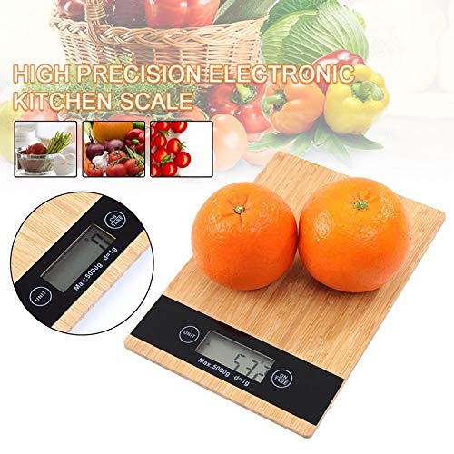 Báscula de Alimentos Báscula de Alimentos de Cocina Digital, con Plataforma de pesaje de bambú for cocinar Hornear 5 kg / 1 g Color de Madera Natural. Balanzas