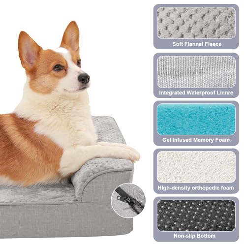 Orthopedic Dog Bed for Small and Medium Dogs, Memory Foam Pet Bed with Washable Removable Cover, Nonskid Bottom, Waterproof, for Indoor, Outdoor, Crate & Car Use, 30x20x6 Inches, Light Grey - Image 4