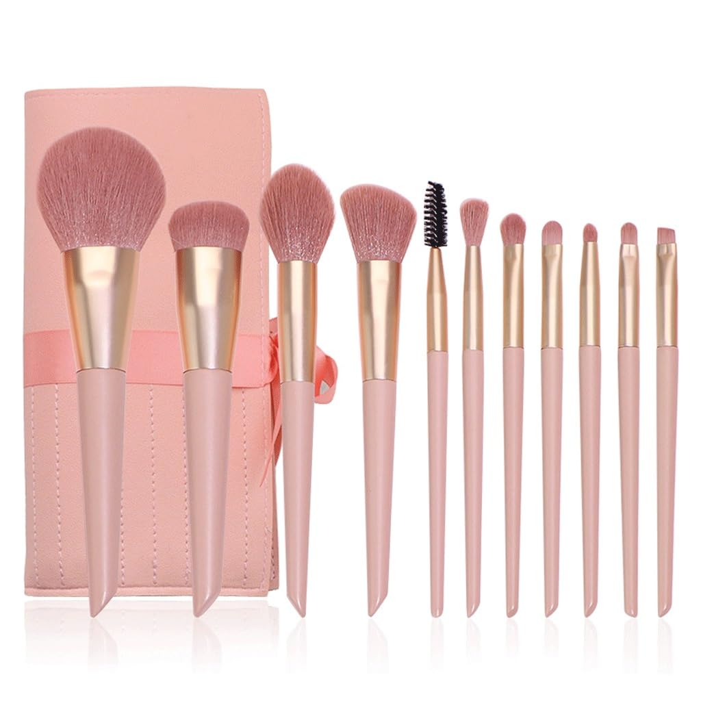 11 pezzi di set pennelli for trucco rosa, strumenti bellezza for ombretti e in polvere