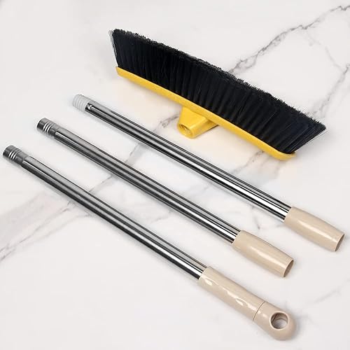 Miniatura 7 de Escoba de empuje con mango largo, cepillo de piso de cerdas suaves de 47.6 pulgadas, escoba de 12.2 pulgadas de ancho para limpiar baño, cocina,