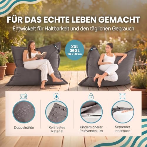 LAZY BAG Riesen-Sitzsack Classic XXL 140x180 cm | Sitzkissen 2-in-1 für relaxtes Sitzen & Liegen...