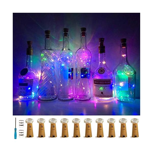 Lovenite 10 pack bottle cork lights 10 led wine bottle battery powered lights copper wire fairy string light for christmas halloween wedding birthday party diy home decor