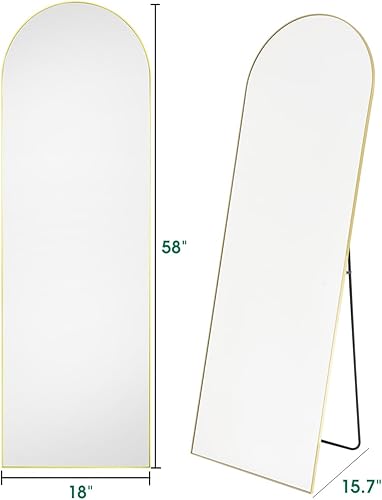 Miniatura 2 de Espejo de longitud completa de 18 x 58 pulgadas, espejo de piso, espejo arqueado de longitud completa con soporte, espejo de pared para dormitorio,