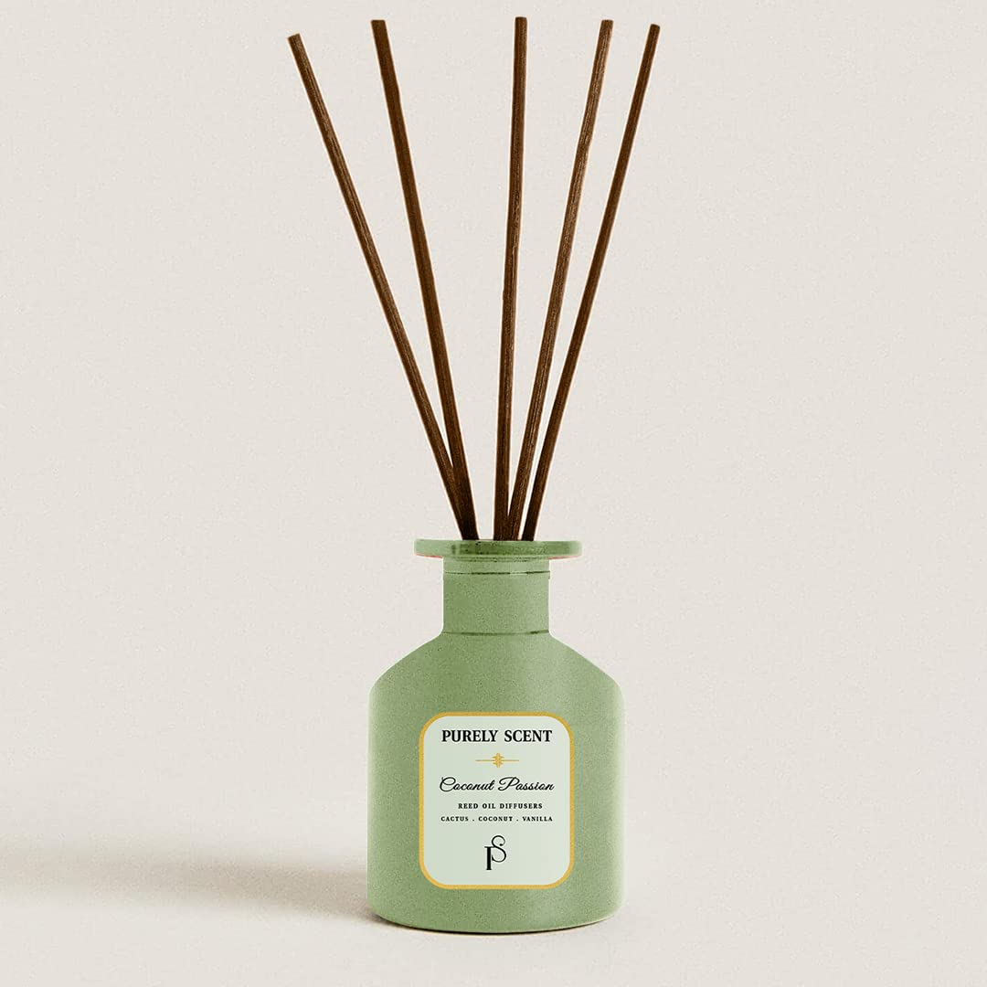 Purely Scent Coconut Passion Reed Diffuser, 6.7 Fl Oz/200 ML, 6 Reed Sticks, Air Fresher for Bathroom Office Decor, Fragrance Reed Diffuser Set, Lasts Upto 3 Months