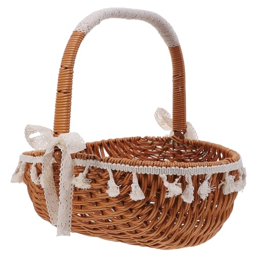 HOLIDYOYO 1pc Multipurpose Woven Storage Basket Elegant Handled Flower Basket for Home Decor and Fruit Organization Small for Room Bedroom