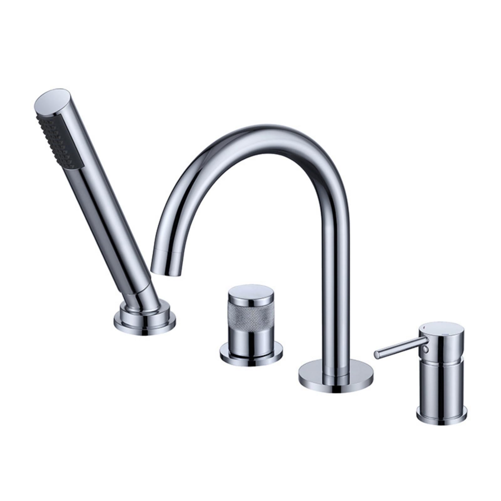 SnamicE 4 Hole Bath Shower Mixer Black Bath Mixer Taps with Shower Single Lever Shower Mixer Bathtub Tap-B,Chrome