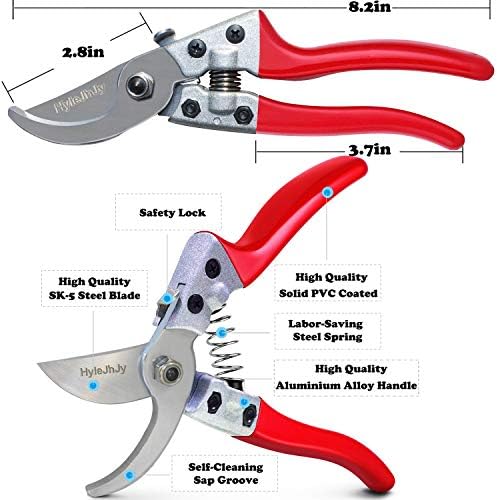 Pruning Shears with Stainless SK5 Steel Blades+Straight Tip Gardening Shears Garden Shears Garden Clippers Florist Scissors Hand Pruners Garden Tools Gardening Tools Set,Red - Thumbnail 5