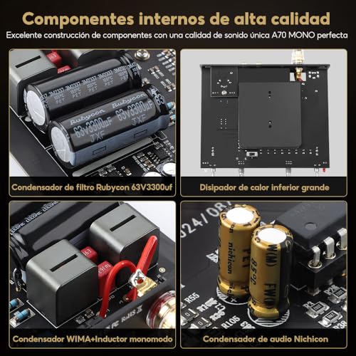 AIYIMA A70 Amplificador de Potencia Mono con PFFB TPA3255 Mini Class D Amp con Subwoofer HiFi Receptor de Cine en Casa con RCA/XLR/Entrada de Disparo para Altavoces pasivos de estantería 48V/5A - imagen 4