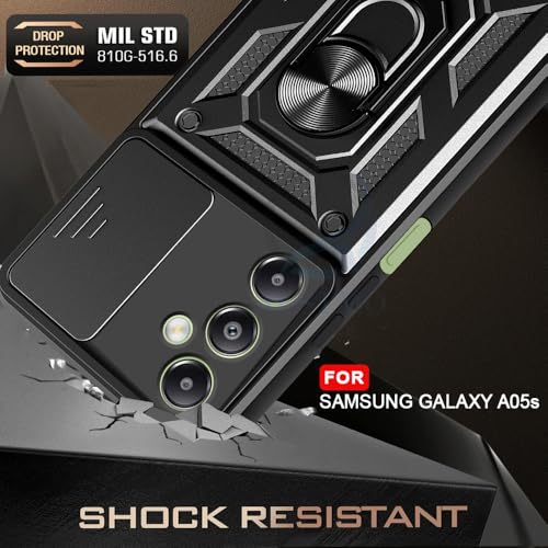 Image of AESTMO Tough Armor Samsung Galaxy A05S Bumper Back Case Cover | Ring Holder & Sliding Camera Shield Cover | 360 Degree Protection Back Case Cover for Samsung Galaxy A05S (Black)