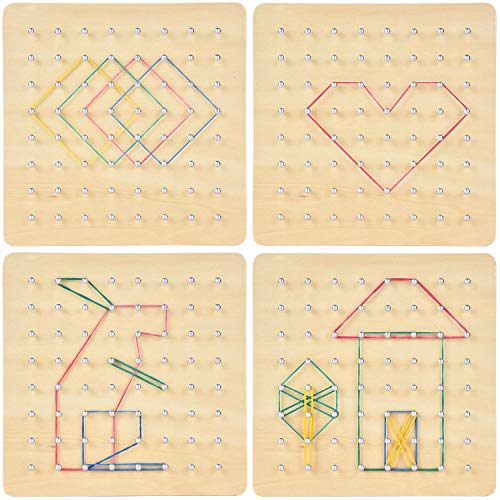 Ulikey Holz Geoboard Montessori Spielzeug Set Geometriebrett Montessori Peg Board Form Puzzle STEM Lernspielzeug, Inspirieren die Phantasie und Kreativität des Kinders Geschenk für Kinder