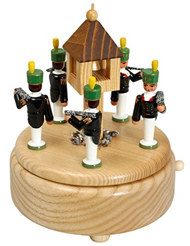 Rudolphs Schatzkiste Spieldose Bergmannsparade bunt mit Huthaus BxHxT 13x16x13 cm NEU Spieluhr Spielwerk Musikdose Musik Figur Seiffen Erzgebirge Holz Dekoration Weihnachten