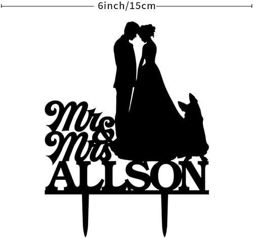 Miniatura 5 de Mr & Mrs - Decoración para tarta de boda personalizada para novia y novio, silueta rústica con perro pastor alemán, acrílico negro personalizado