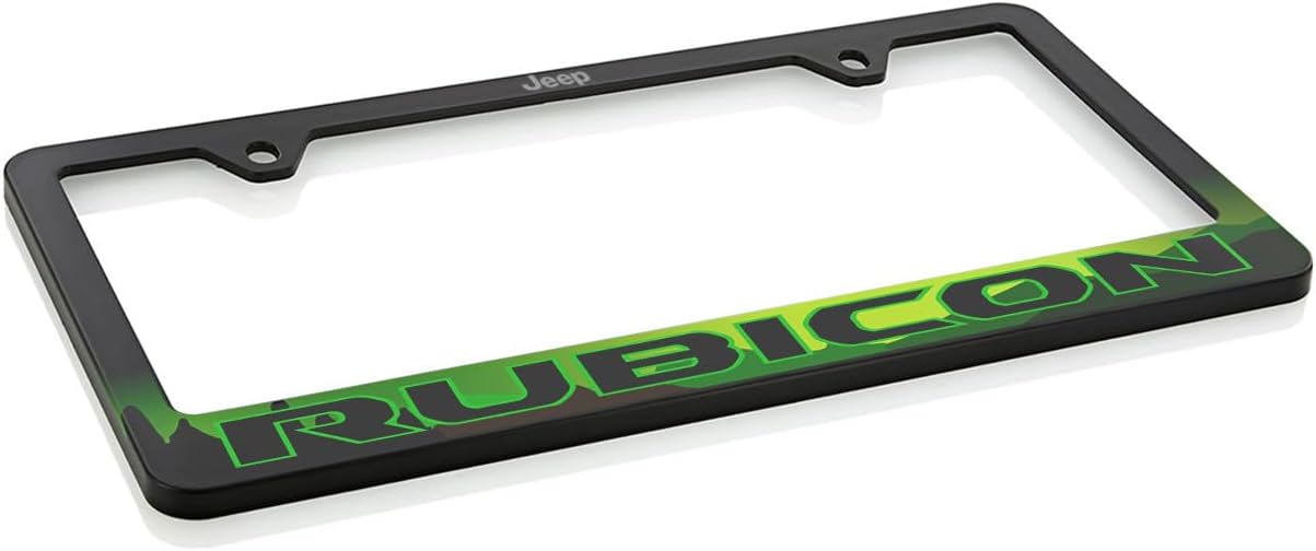 Jeep Rubicon UV Printed Black Plastic License Plate Frame - Mojito Green with Outdoor Graphics