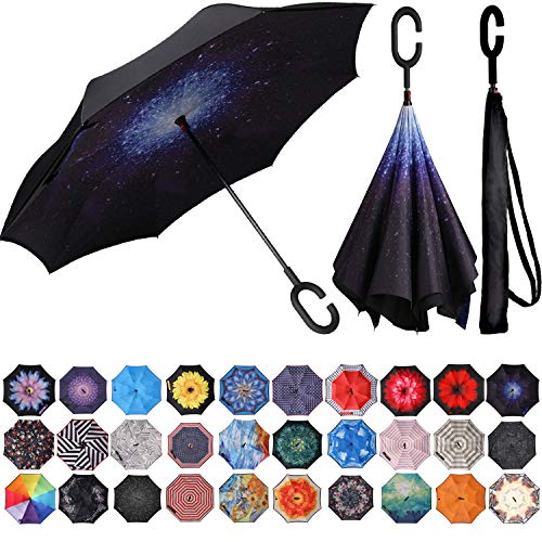 BAGAIL UV Protection Big Straight Car Rain Outdoor with C-Shaped Handle (Starry Sky)