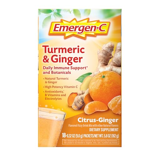 Emergen-C Citrus-Ginger Fizzy Drink Mix, Turmeric and Ginger, Immune Support, Natural Flavors with High Potency Vitamin C, 18 Count