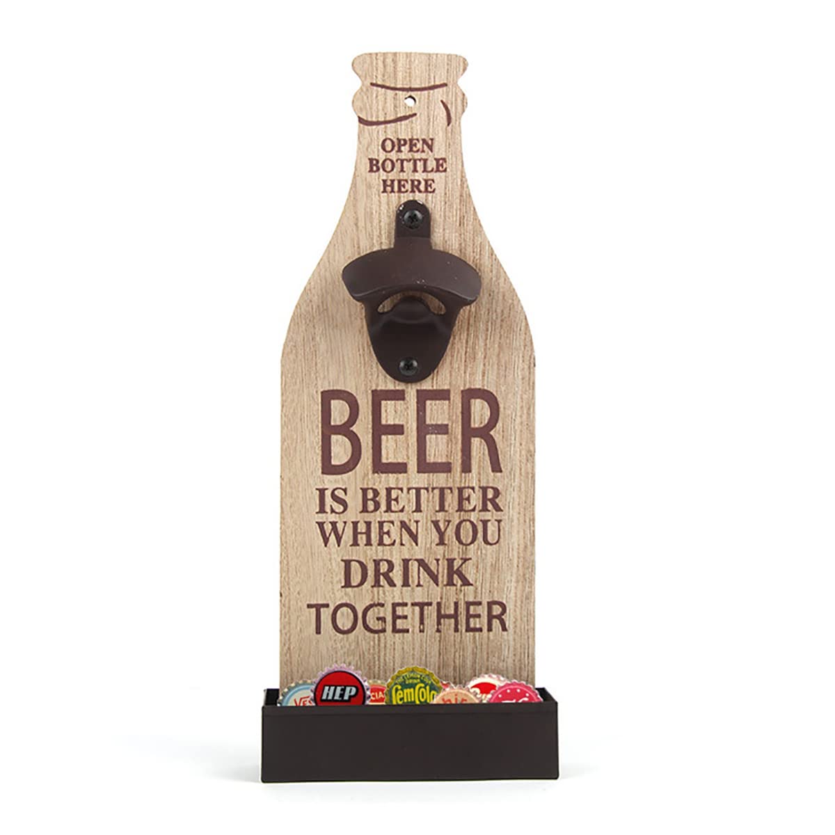 Bieropener Muur - Flesopener met opvangbak - Vintage stijl - Hout - Beer is Life