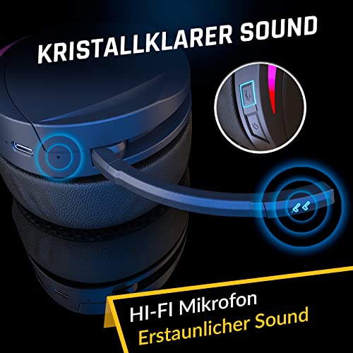 KLIM Panther Wireless Gaming Headset für PS4 PS5 Switch PC, Niedrige Latenz, Noise Cancelling Wireless Headset Bluetooth Headset Kabellos mit Mikrofon, 3D Surround Sound, RGB Headset Gaming- NEU 2022 - Image 7