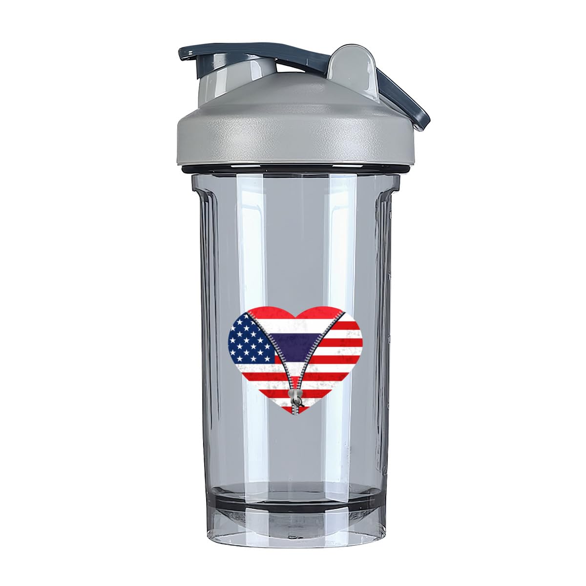 Heart America Flag and Thailand Flag 18 Ounce Shaker Cup,Fashion Theme Pattern Shaker Bottle Leak-proof Workout Shake Bottles 500ML/18 oz Perfect for Pre Workout