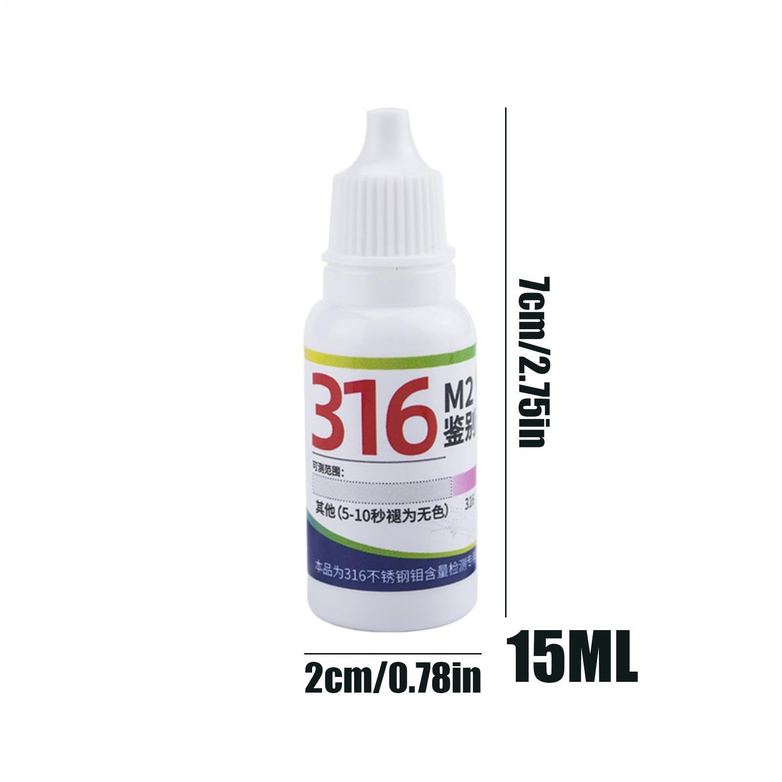 Tester ze stali nierdzewnej, 15 ml, szybki detektor – płyn identyfikacyjny ze stali nierdzewnej 316, nadaje się do naczyń stołowych, przyborów kuchennych, kontroli jakości, materiałów budowlanych