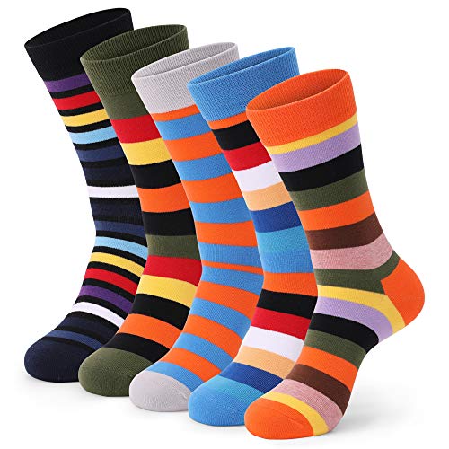 Mens Dress Socks 5 Pack Colorful Socks for Men Cotton Fashion Crew Casual Socks