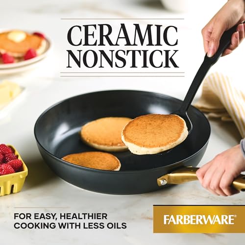 Farberware Forged Induction Ceramic Cookware Nonstick Frying Pan/Skillet, Dishwasher Safe, Suitable for All Stovetops, 12.25 Inch Fry Pan - Black and Gold - image 3