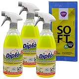 SET: 3x Sgrassatore Universale Limone, Ideale Per Forni, Piastre Elettriche, Piani Di Lavoro, Cappe Aspiranti, Griglie, Affettatrici, Pentole e Pavimenti 700ml + Panno In Lattice SOFT, Formato 30x30