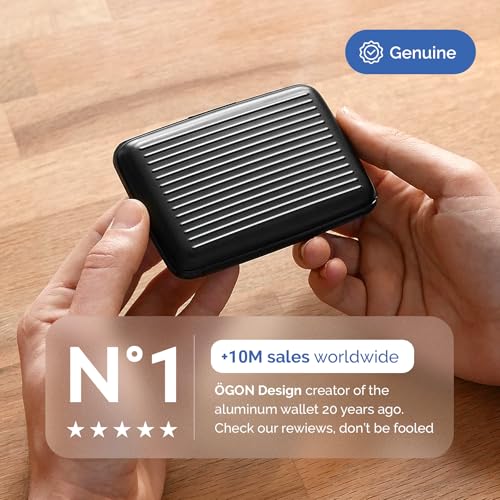 Image of OGON -DESIGNS- Aluminum card holder, RFID protection against fraud and demagnetization, compact wallet, Smart Case STOCKHOLM model (Aluminum Black, Standard lock)