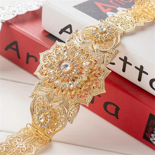 Bride Belt Flower Pattern Shiny Jewelry Morocco Wedding Engagement Dress Waist Chain Adjustable Length3