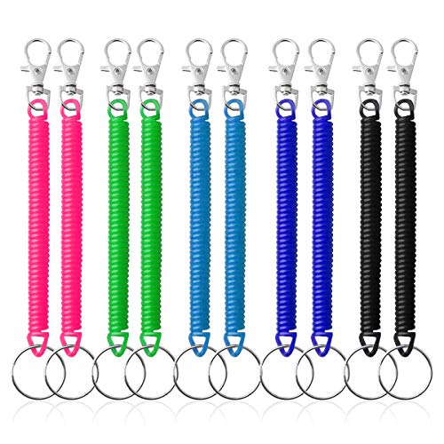Ledeak Stretchy Spiral Keyring 10 Pieces, Colourful Plastic Retractable Keychain Spring Elastic Extending Key Holder with Belt Clip for School, Work, Home Use