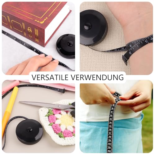 Taschenmessband, schwarzes Kunststoff, 60 Zoll(150 cm) lang, beidseitige Skalen, automatisches Zurückrollen-Design