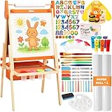 Belleur All-in-One Art Easel for Kids, Adjustable Double Sided Easel for Toddlers with Magnetic Whiteboard & Dry-Erase Chalk Board & Paper Roll, Child Painting Easel for Kid 2-8 Birthday Gift-Orange