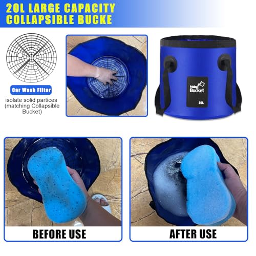 21Pcs Car Wash Kit,62" Car Wash Brush Mop with Long Handle,Car Cleaning Kit,Car Detailing Brush Set,Car Wash Bucket with Filter,Windshield Window Squeegee for Cars RV Truck Boat (Blue) - Image 5