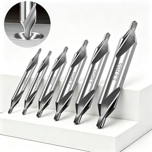 Juego de 6 brocas de centrado HSS, M2 6542, 60 grados, DIN 333 A, brocas avellanadoras profesionales para torno, accesorios de metal (1,0/1,5/2,0/2,5/3,0/5,0 mm)