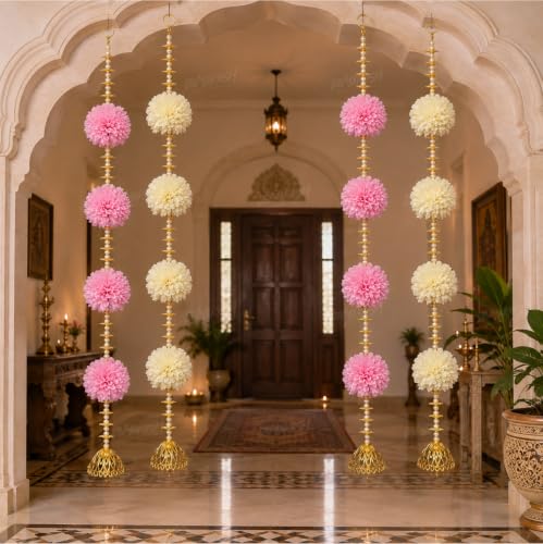 Image of Divyakosh Artificial Flower Hanging for Door, 4 Pieces, 24 Inch Each, Big Export Quality Flowers, Decorative Toran for Main Door, Pooja Room, Mandir & Festive Home Decor
