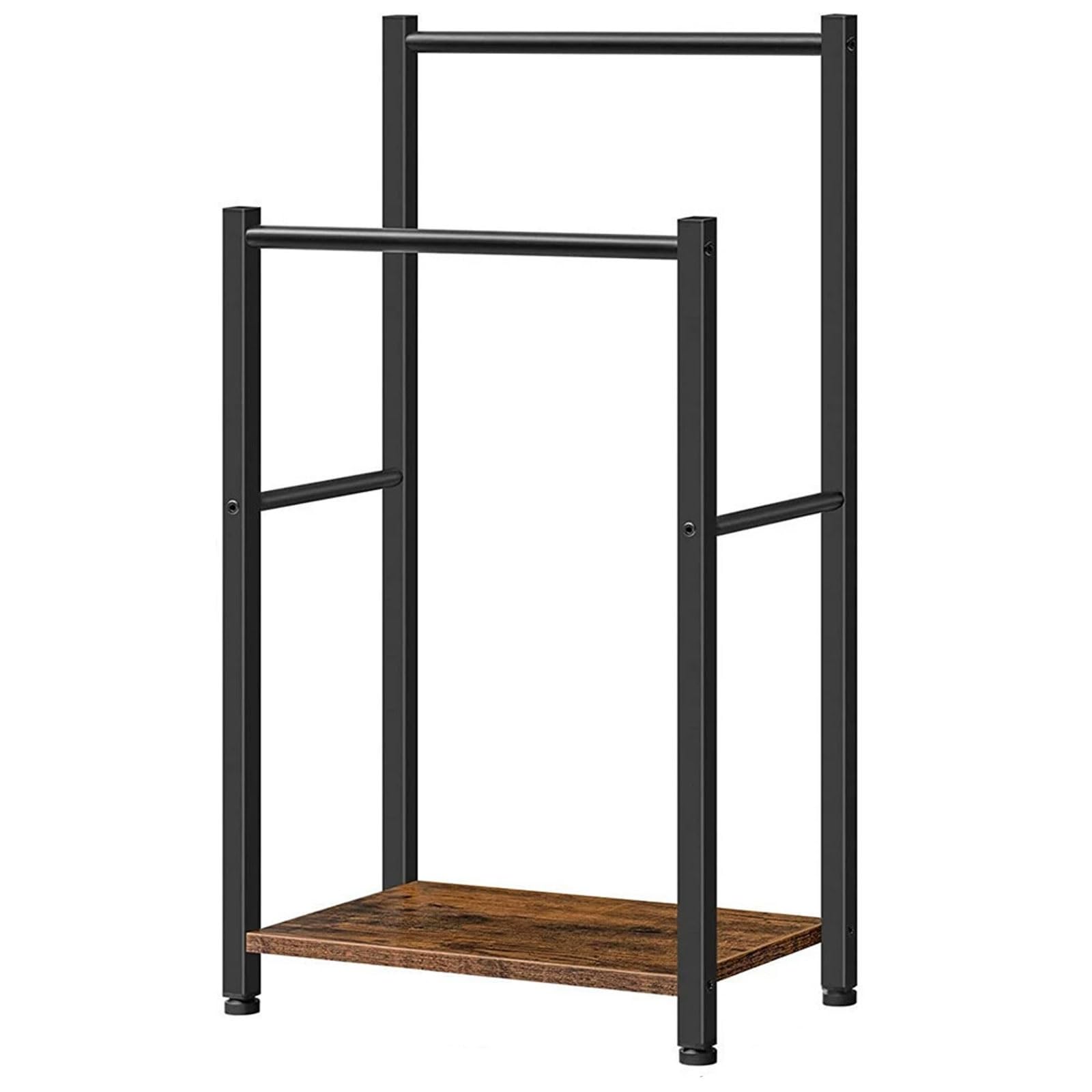 Porta Asciugamani da Terra Salvaspazio, Appendiabiti Bagno con 2/3 Bracci, Stile Vintage, Cornice in Ferro e Ripiano in Legno, 42 x 24 x 80 cm, Nero(42 * 24 * 80CM)