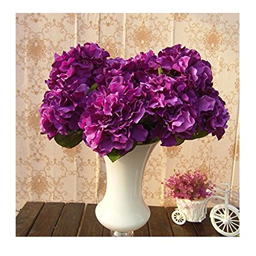 B_Mayshow - Ramo de flores artificiales de seda con 5 cabezales grandes (morado)